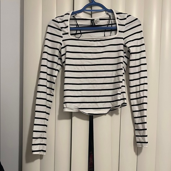 Striped Long Sleeve Top - Black and White - Picture 1 of 2